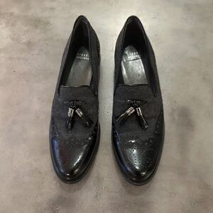 Stuart Weitzman Black and Grey Tassel Loafers